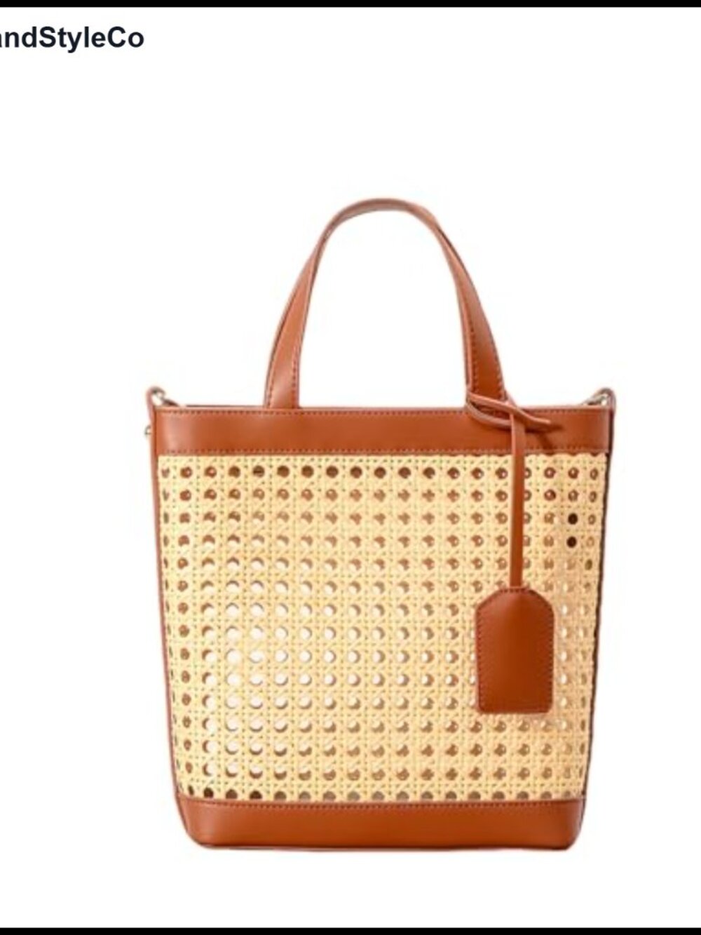 Woven Rattan Straw Tote Bag with PU Leather Trim, Crossbody Summer Beach Handbag